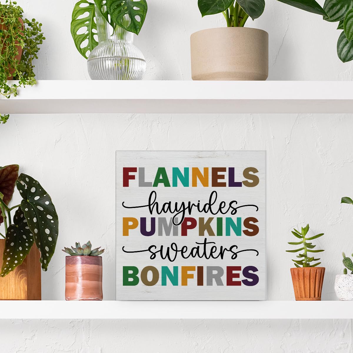 Fall Home Decor Autumn Wood Plaque Block Sign Farmhouse Fall Decorations for Desk Table Shelf 5 X 5 Inches