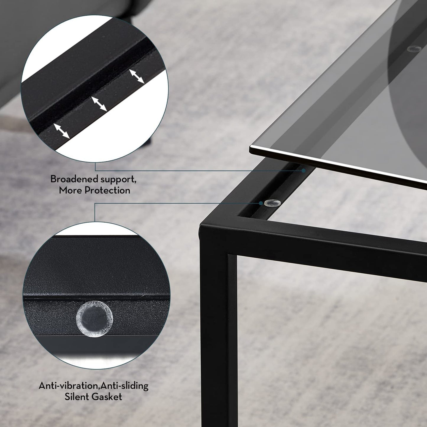 SAYGOER Glass Coffee Table, Small Modern Coffee Table Square Simple Center Tables for Living Room 26.7 x 26.7 x 17.7 Inches, Gray Black