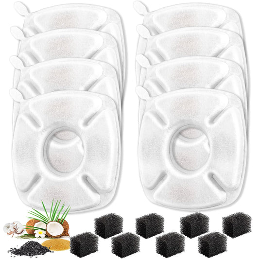16 Pcs Cat Water Fountain Replacement Filters, 8 Pack Pet Fountain Filters 8 Pack Pre- Sponges Fit for 67oz, 95oz, 135oz Automatic Pet Fountain Dog Water Dispenser