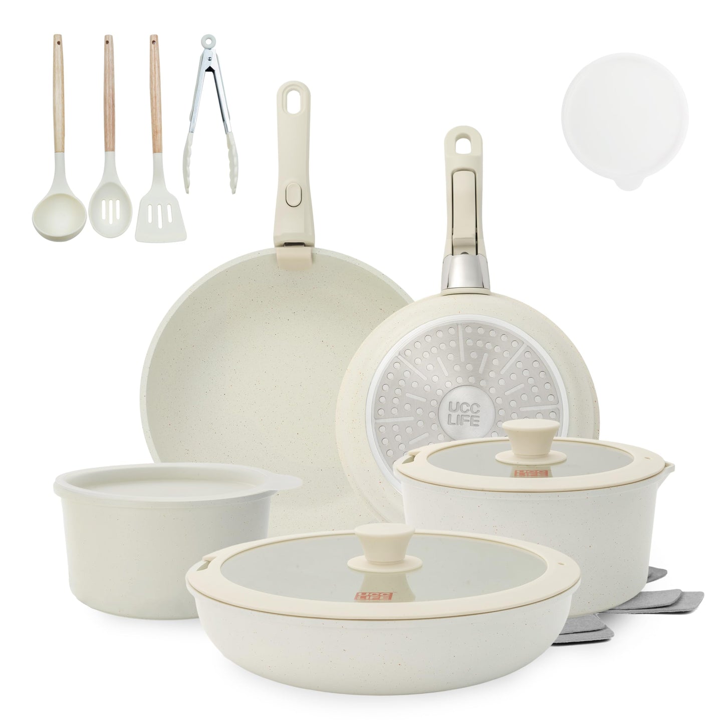 UCClife 17-Piece Nonstick Cookware Set, Family Kitchen Pots & Pans with Removable Handles, Oven & Dishwasher Safe, PFAS-Free for Everyday Cooking