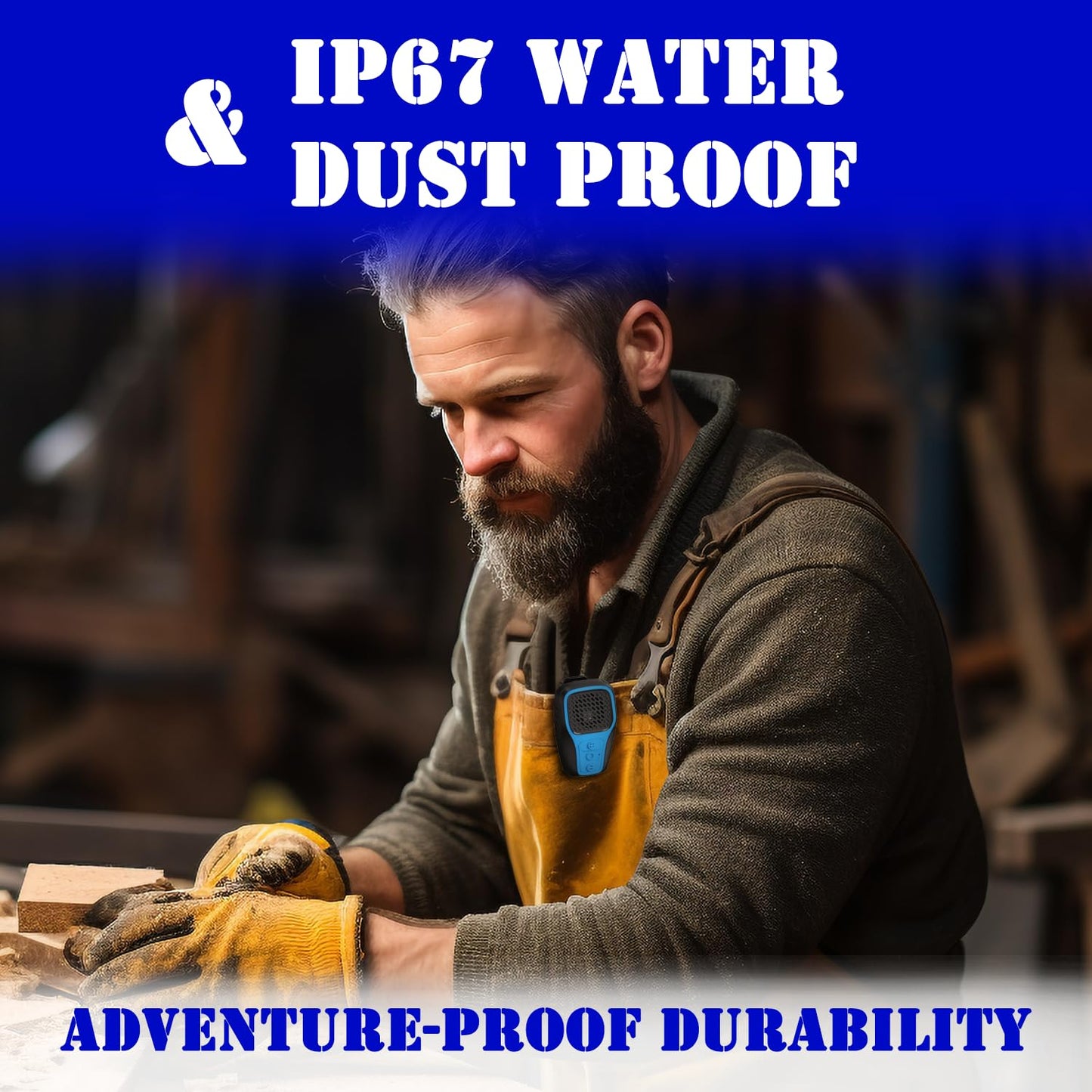 ZYUWM Wearable Bluetooth Speaker, Clip-On Wireless IP67 Waterproof Portable Speaker, Built-in Mic, Hands-Free Music/Calls for Work/Riding/Hiking/Golf/Outdoor (Blue)