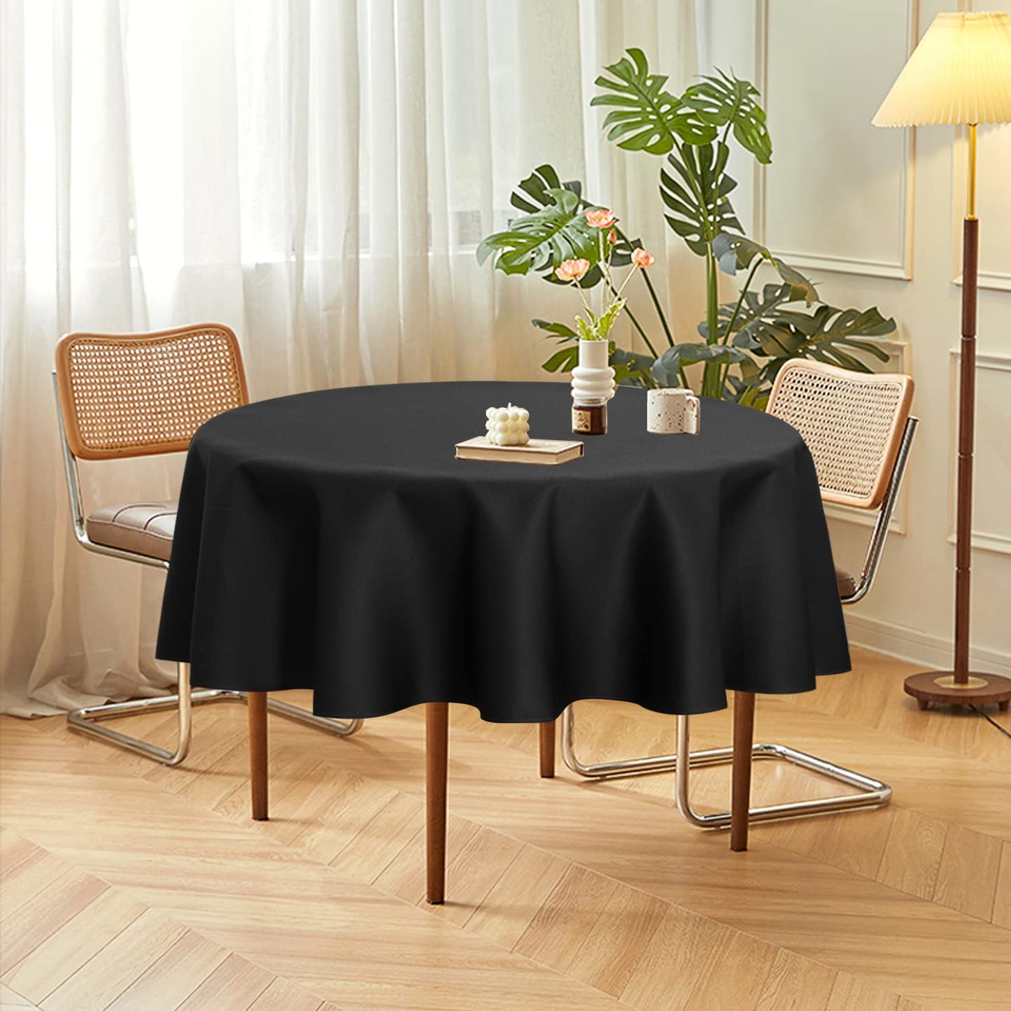 sancua 2 Pack Round Tablecloth 60 Inch Black, Stain and Wrinkle Resistant Table Cloth - Washable Polyester Table Cover for Dining Tables, Buffet Parties and Camping