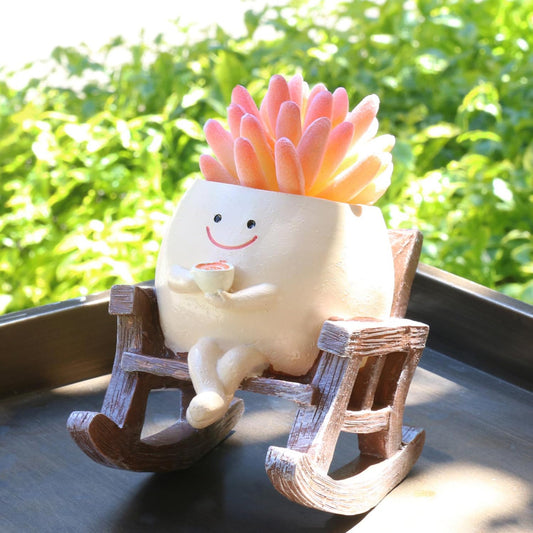 MUZZIOU Smiley Face Planter Pot, Cute Resin Smile Face Flower Head Plant Pot, Creative Flower Pot for Indoor Outdoor Plants, Funny Home Decoration (Rocking Chair)