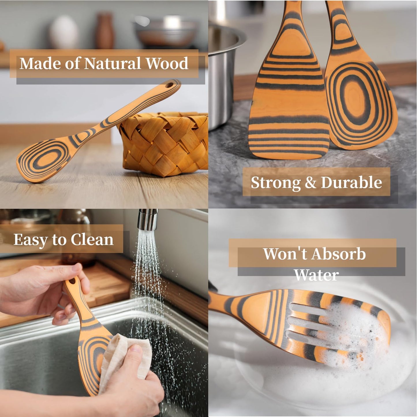 Dishwasher Safe & Maintenance Free Handcraft Wooden Cooking Spoon Set-Sturdy Wooden Spoons for Cooking, 7-Piece Wooden Kitchen Utensil Set for Nonstick Cookware, Heat Resistant