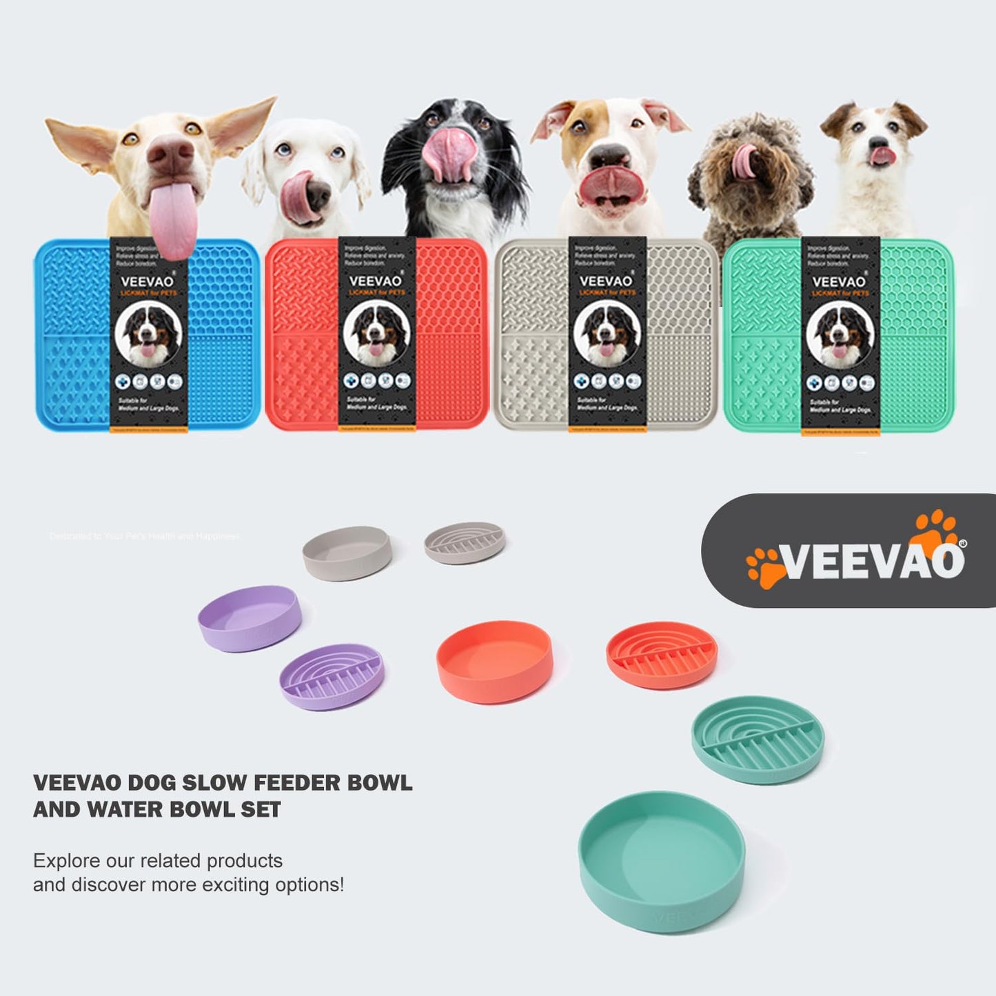 VEEVAO XL Lick mat for Large Dogs Breed, 12"×10" Food Grade Silicone Dog Lick Mat with Suction Cups, Lick Matts for Large Dogs Anxiety Reliever, Peanut Butter Lick Mat for Boredom Breaker (Blue)