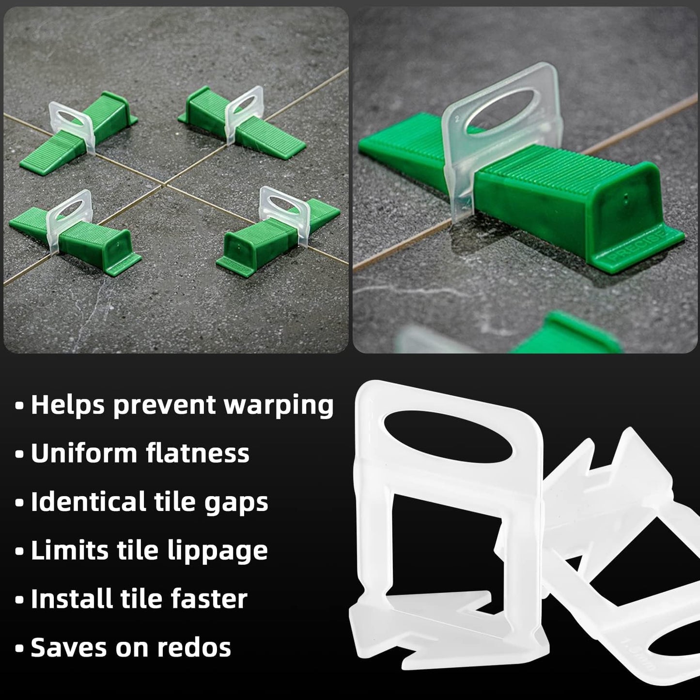 1/8" Tile Leveling System Spacers 2000 PCS Tile Leveling Clips Kit Prevent Tile lippage Leveler Spacers for DIY Professional Ceramic Tile and Stone Installation (1/8 IN, 2000)