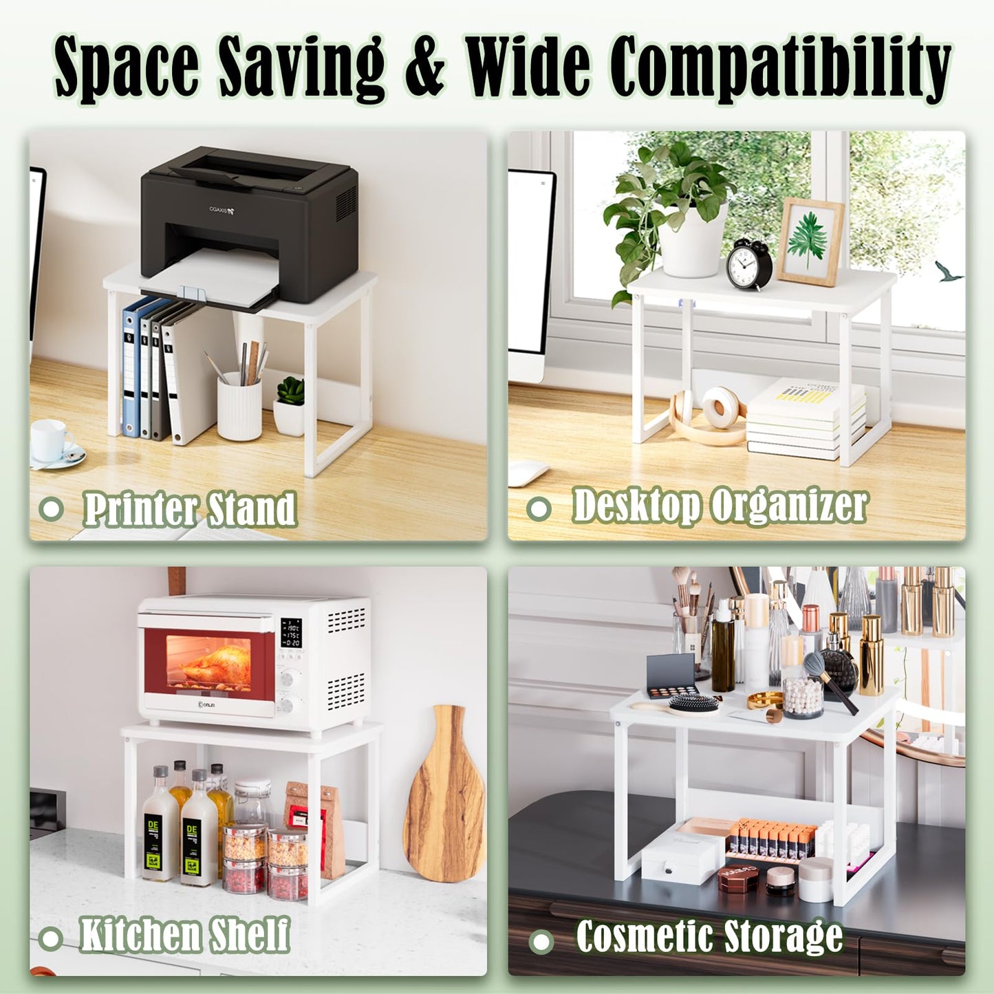 MARTY Desktop Printer Stand 2 Pack Printer Stand with Storage for Desk, Shelf Organzier for Home/Office Printer Riser Under Desk Small Table for Printer Fax Machine Scanner(White)