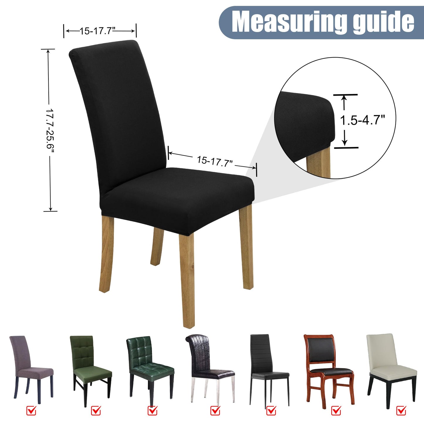 BIETYONE Dining Chair Cover,Dining Room Chair Covers Set of 6,Stretch Kitchen Chair Cover,Washable Dining Chair Cover,Parsons Chair Slipcovers Protective,for Home,Restaurant,Banquet(Black)