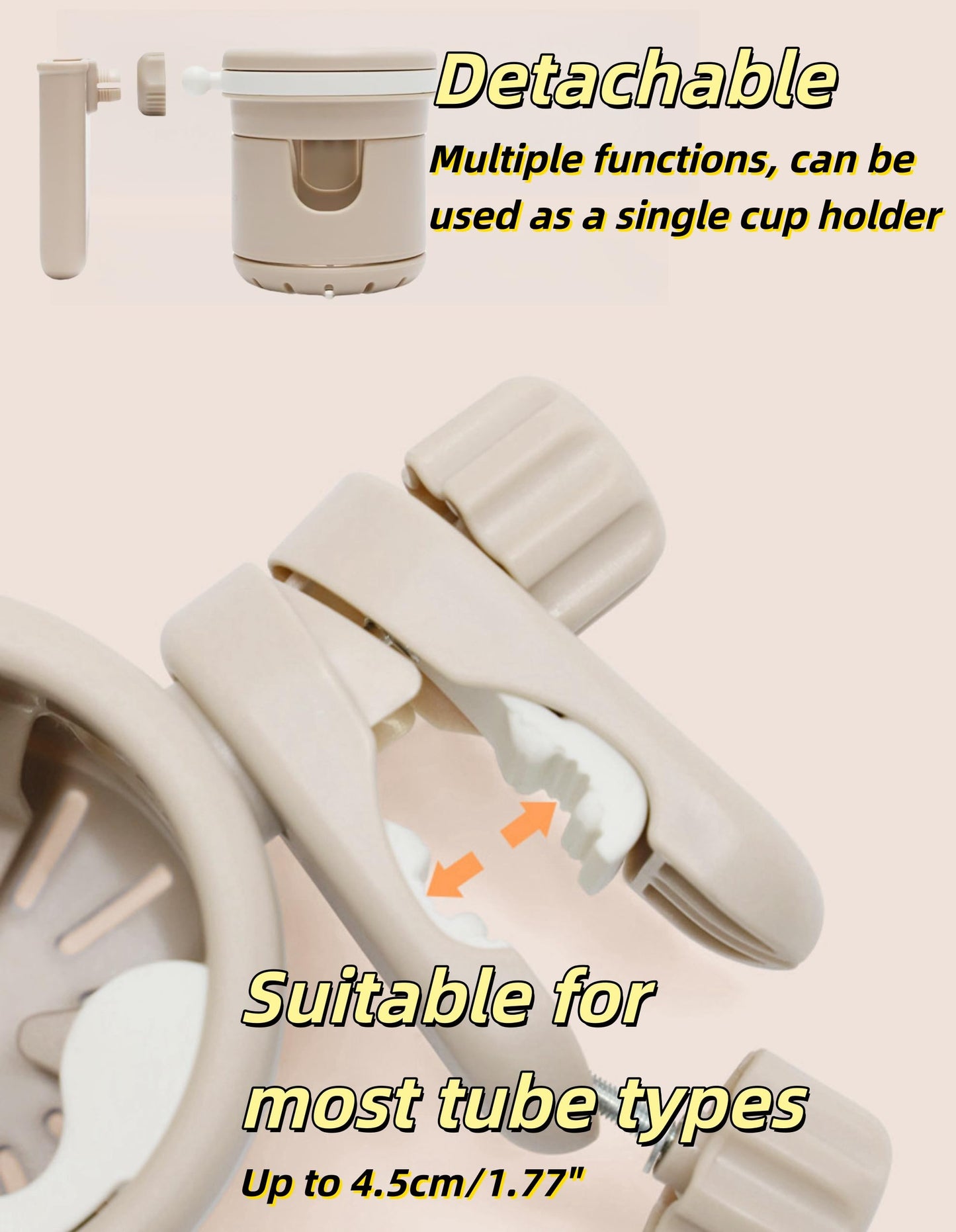 3-in-1 Stroller Cup Holder, Baby Stroller Accessories with Bottle Holder, Phone Mount, and Drink Caddy for Strollers, Perfect for Parents on The Go (Beige)
