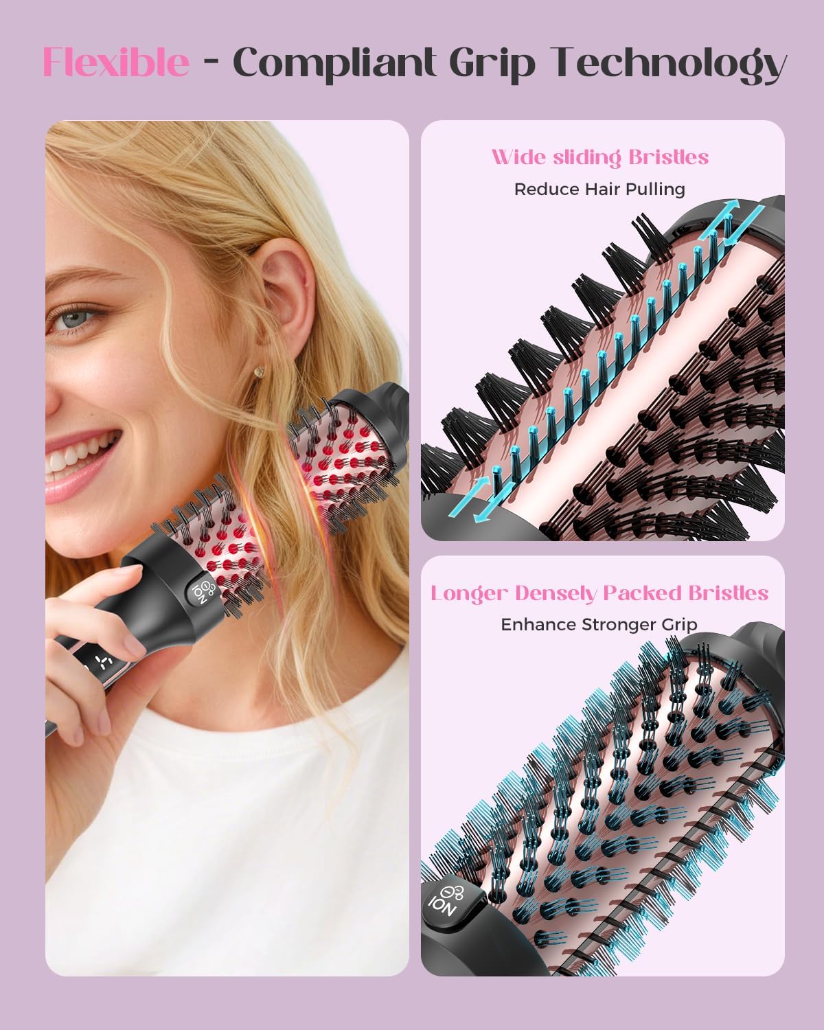 Upgraded Infrared Bounce Brush, Heated Thermal Round Brush with 5 Heat Settings & LED Display, 1.5 Inch lonic for Hair Straightener & Curling Wand, Dual Voltage, Blowout Look, Gifts for Women