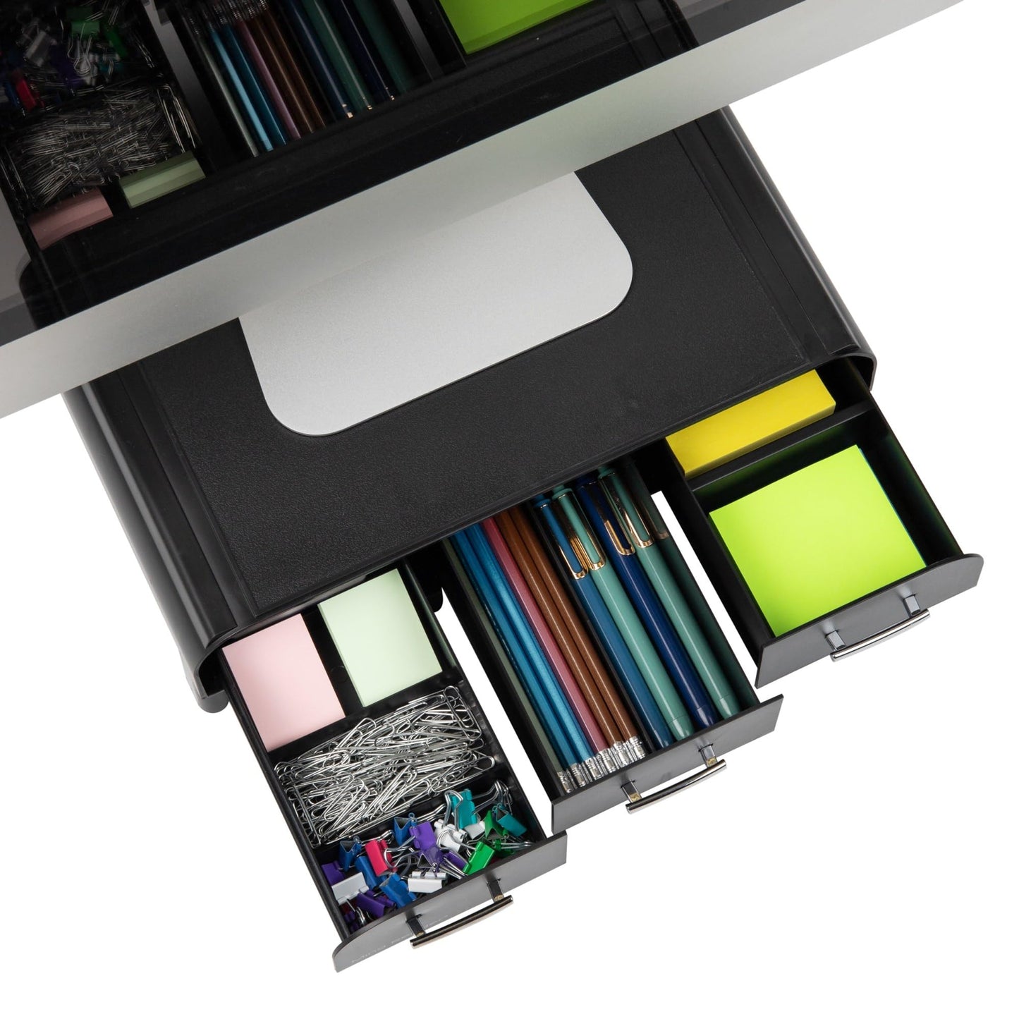 Mind Reader Monitor Stand, Laptop Riser, Desktop Organizer, Storage Drawer, Office, Plastic, 13.5"L x 13"W x 4"H, Black