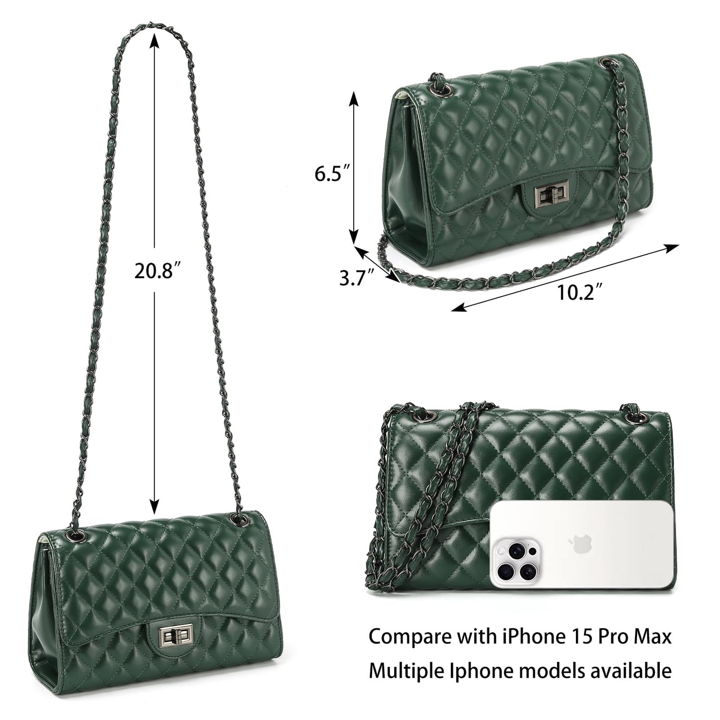 DIUY Quilted Leather Crossbody Bags for Women Trendy Ladies Shoulder Purse Satchel HandBag with Chain Strap, Green