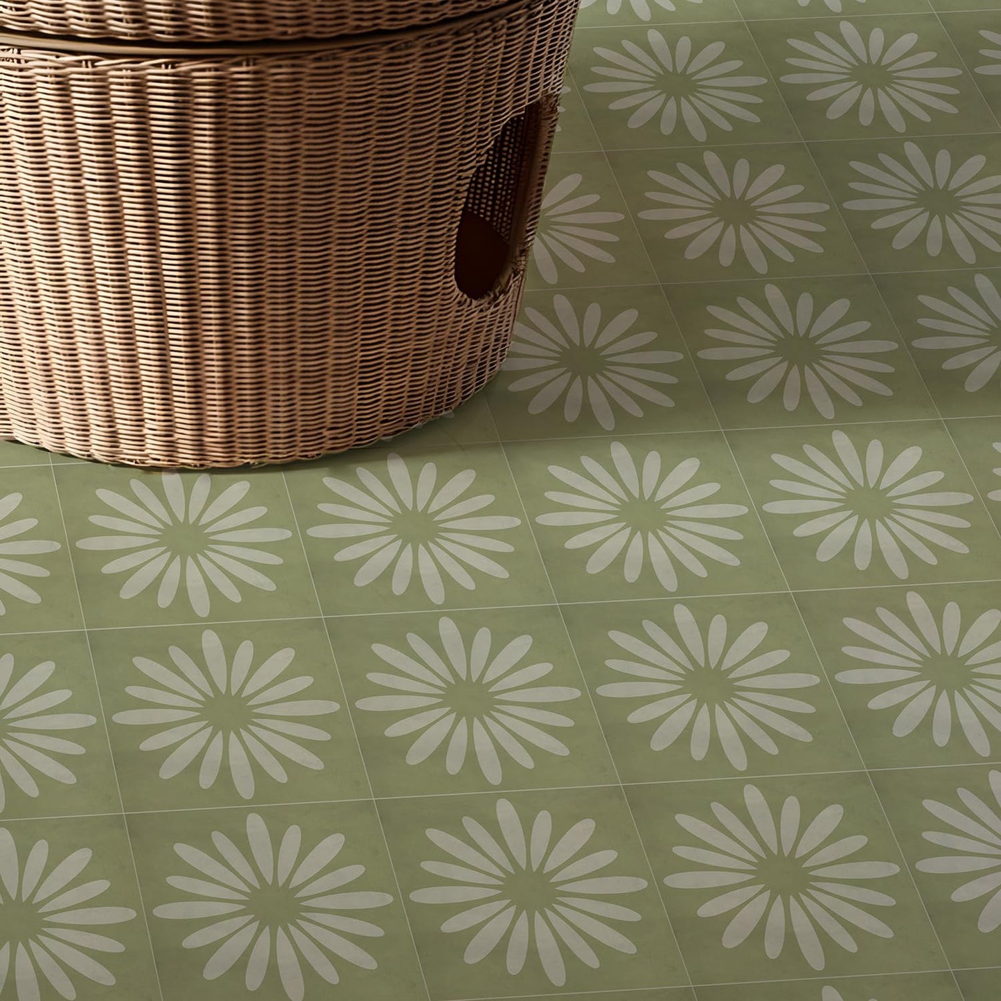 Alwayspon 25PCs Peel and Stick Tile Transfer Stickers, Green White Floral Tile Decal Self-Adhesive Vinyl Backsplash Stick on Tiles for Kitchen Bathroom, 15cm/6inch