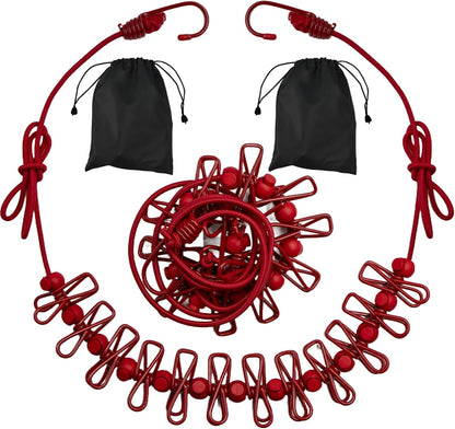 2 Pack Camping Clothesline Portable 12 Clothespins, Black Camping Accessories Travel Clothesline for Outdoor Indoor, Retractable Clothes Line Elastic Clothesline for Camper Hotel Room