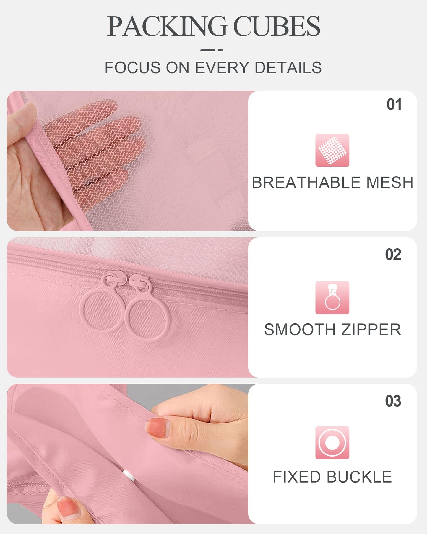 TRMFUSA Packing Cubes 10 PCS, Mesh Breathable Luggage Organizers Bags, Packing Organizers, Durable Travel Essentials Bags Set, Travel Packing Organizers,Pink