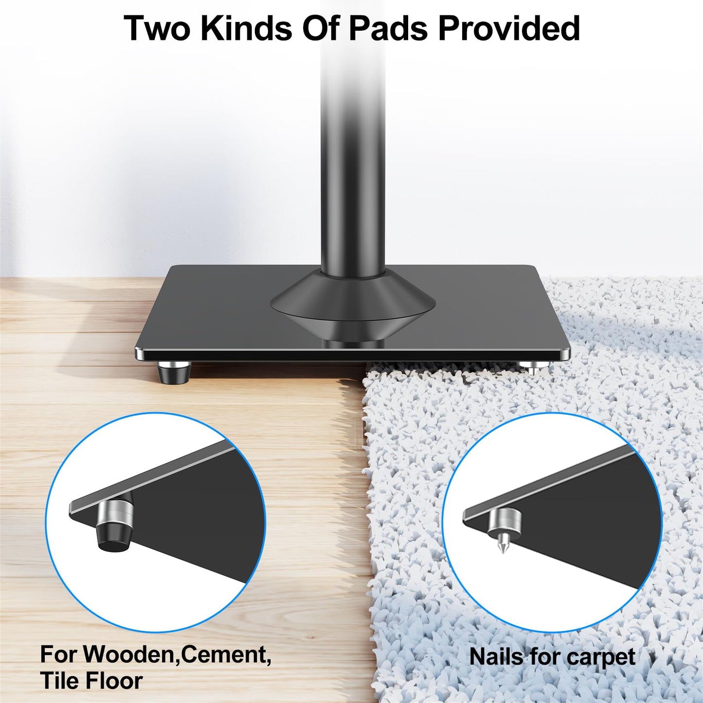 MOUNTUP Universal Speaker Stands Pair 28.3" to 37.4" Height Adjustable Floor Speaker Stands, Holds Bookshelf & Satellite Speaker Large Speaker, Up to 22LBS Cable Concealing 9.8" Plate Black MU9132-L