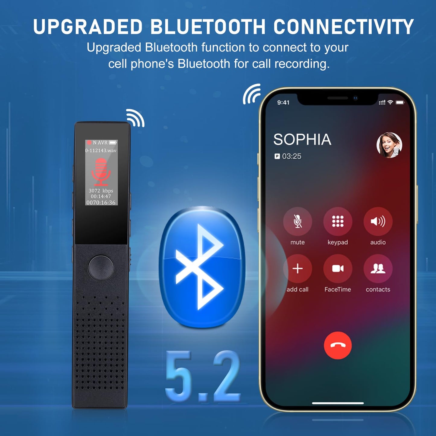 WearHome 64GB Digital Voice Recorder - Bluetooth Playback, 3072KBPS Voice Activation, Password Protection - Ideal for Lectures, Meetings, Interviews.