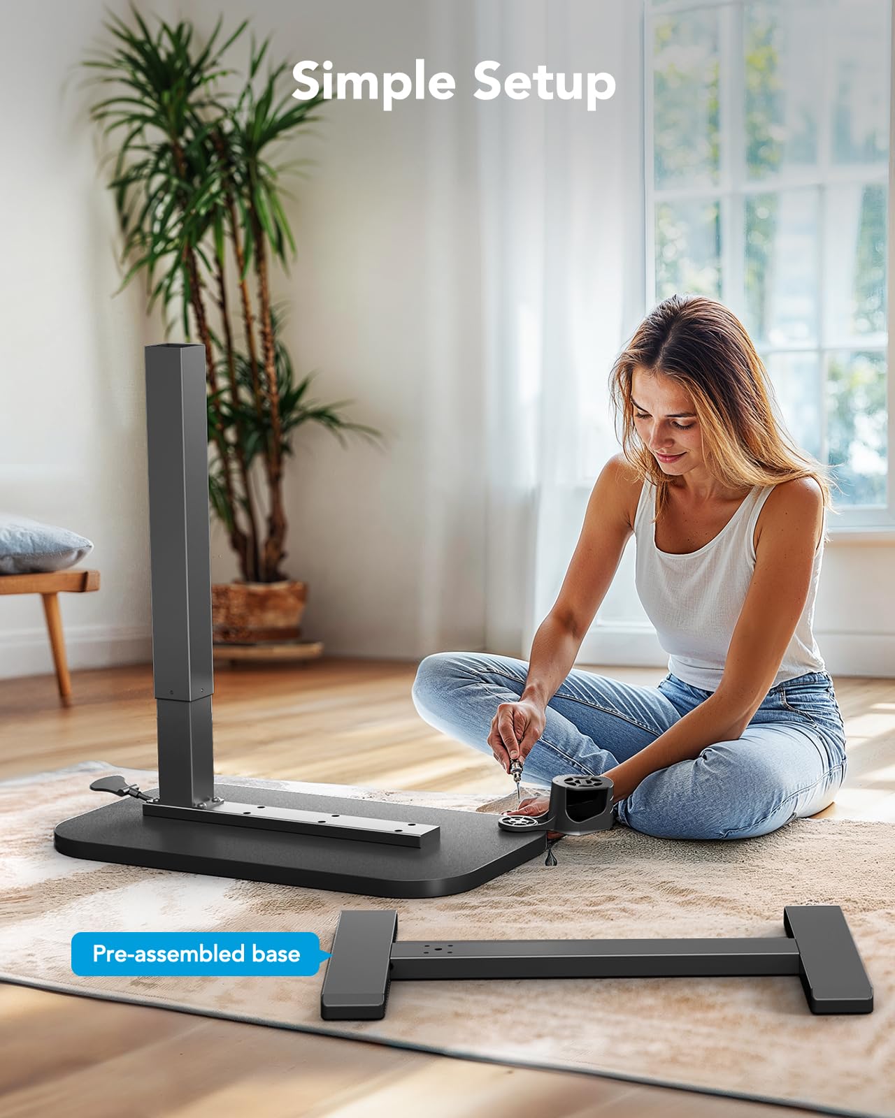 HUANUO Bedside Table with Wheels, Height-Adjustable Rolling Computer Cart, Overbed Table with Cup Holder, Pneumatic Laptop Standing Desk for Home Office, Black (31.5" x 17.7")