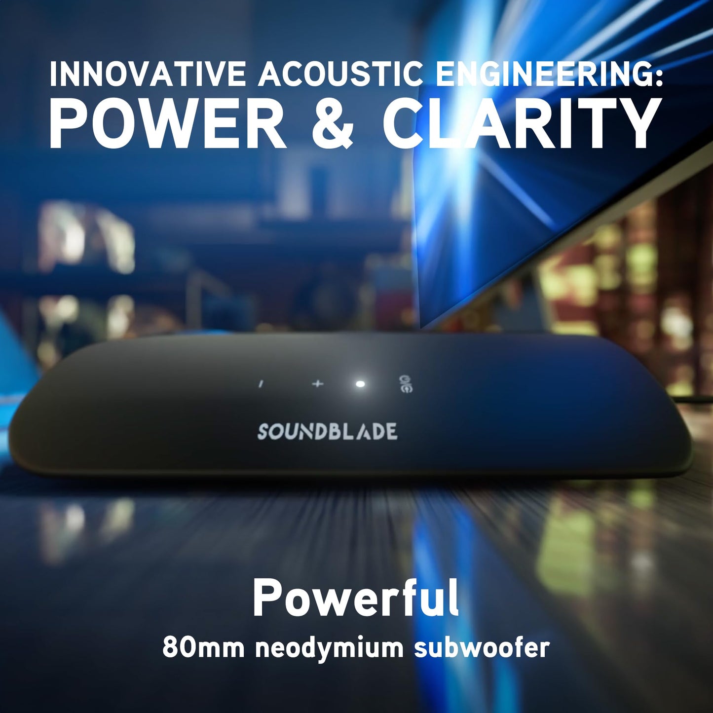 BlueAnt Soundblade Under Monitor Soundbar, Powerful 120 watt, 2.1 Channel USB-C, Bluetooth 5.3 Desktop Speaker for PC, Mac for Streaming Content, Music and Gaming. (Green)