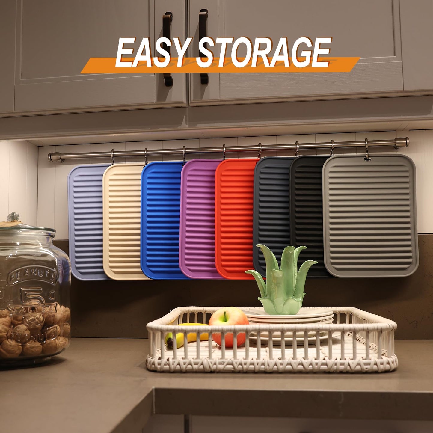 Joyhalo 4 Pack Trivets - Silicone Hot Pads for Kitchen, 9'' x 12'', Heat Resistant to 480F, Black