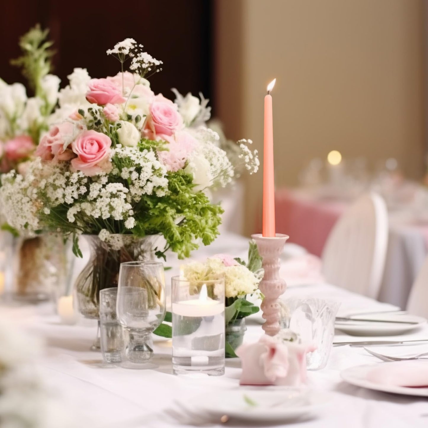 SOFT BREEZE 24 Pack Unscented Tall Taper Candles - 4/5X10 Inch, Dripless, Unscented Dinner Candle - 10 Hours Burn Time -Pink Colors