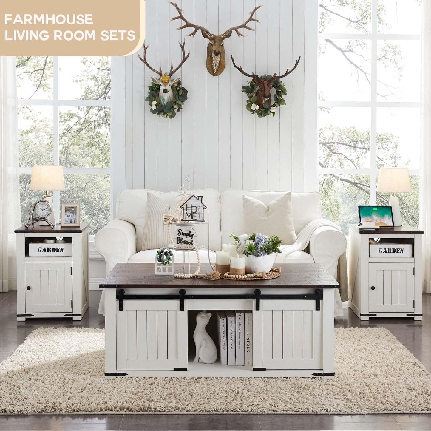 IFGET 48" Lift Top Coffee Table, Farmhouse Cocktai with Sliding Groove Barn Door, Rustic Wood Center Table w/Double Storage Spaces for Living Room, White