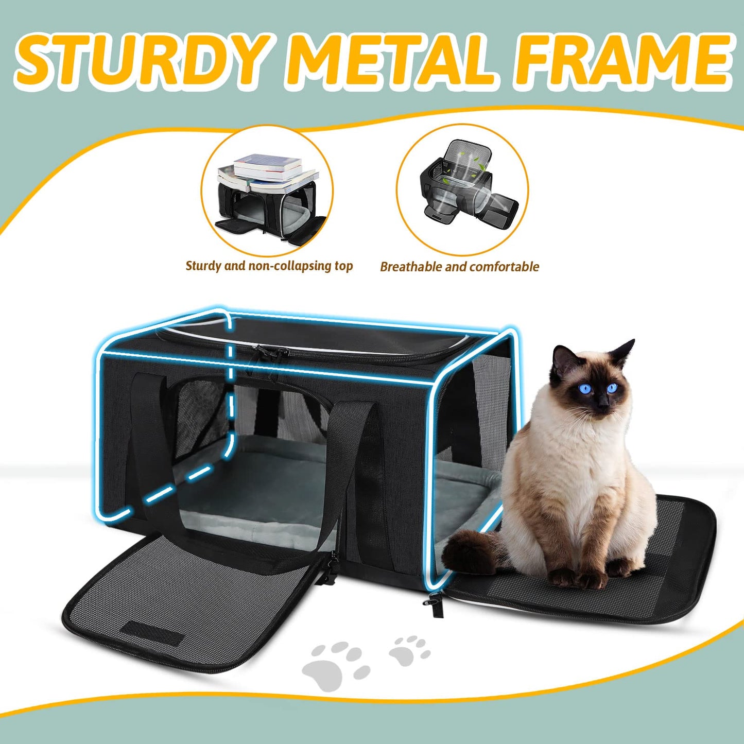 Petskd Pet Carrier 17x12x8.5 JetBlue Allegiant Airline Approved,Pet Travel Carrier Bag for Small Cats and Dogs, Soft Dog Carrier for 1-8 LBS Pets,Dog Cat Carrier with Safety Lock Zipper(Black)