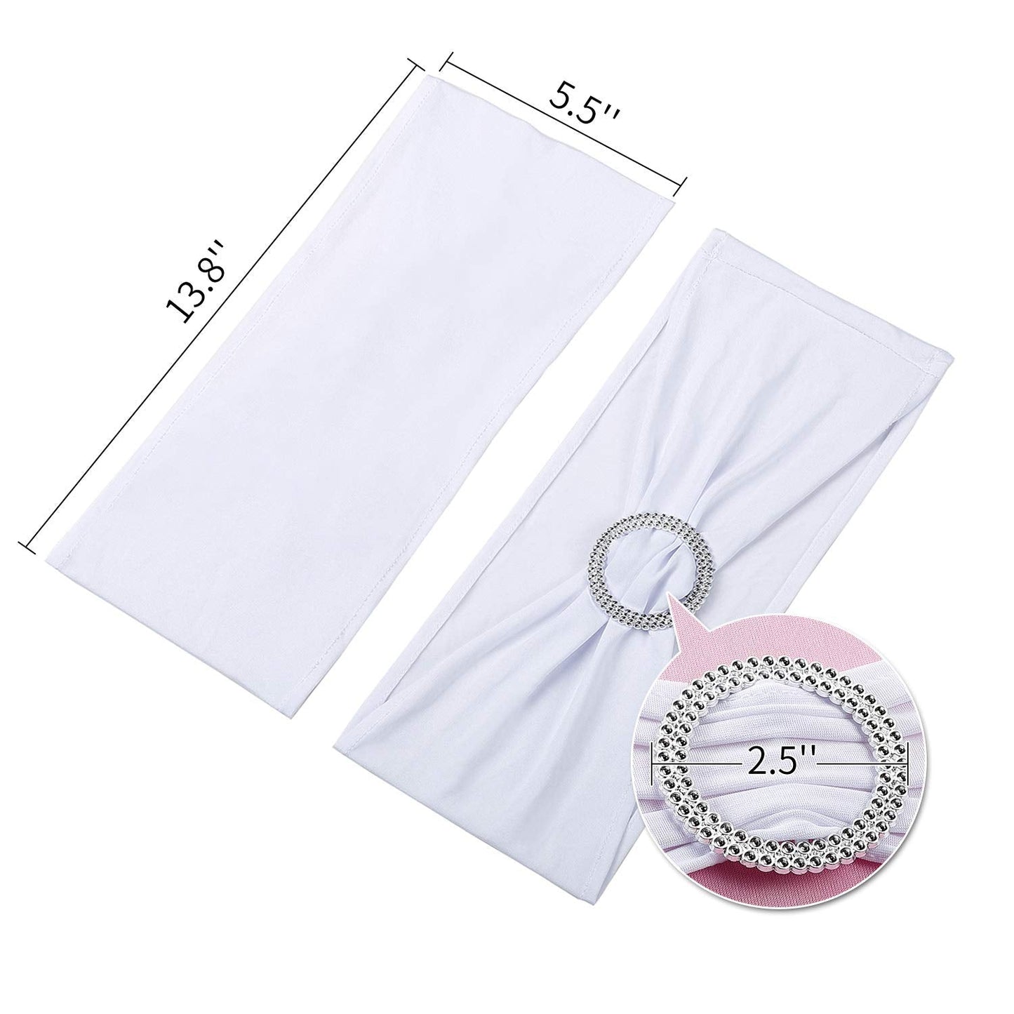 Peomeise 25pcs White Spandex Chair Sashes with Buckle Slider for Wedding, Party Decoration