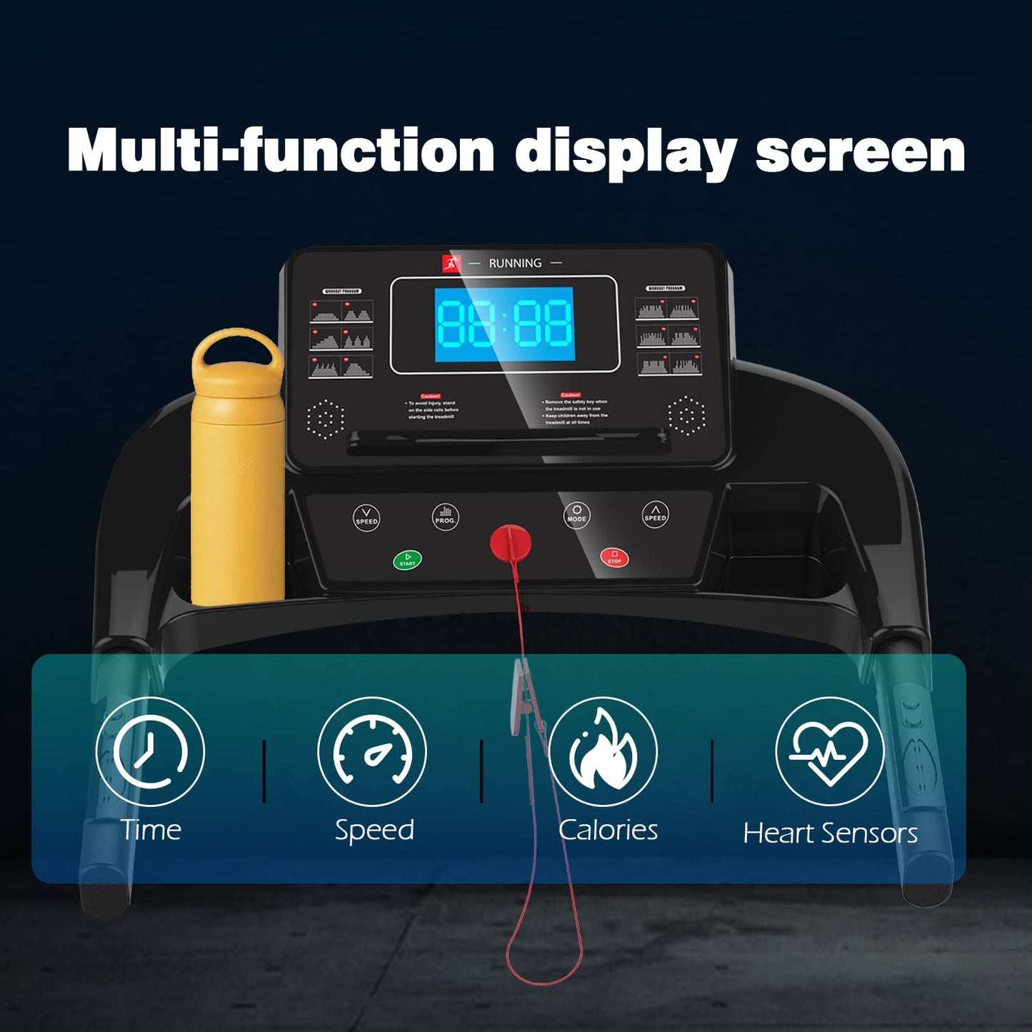 HomJoones Home Foldable Treadmill with Incline, Folding for Workout, Electric Walking Machine 15 Preset or Adjustable Programs 250 LB Capacity MP3 Black, 48/''*24/''*48/''