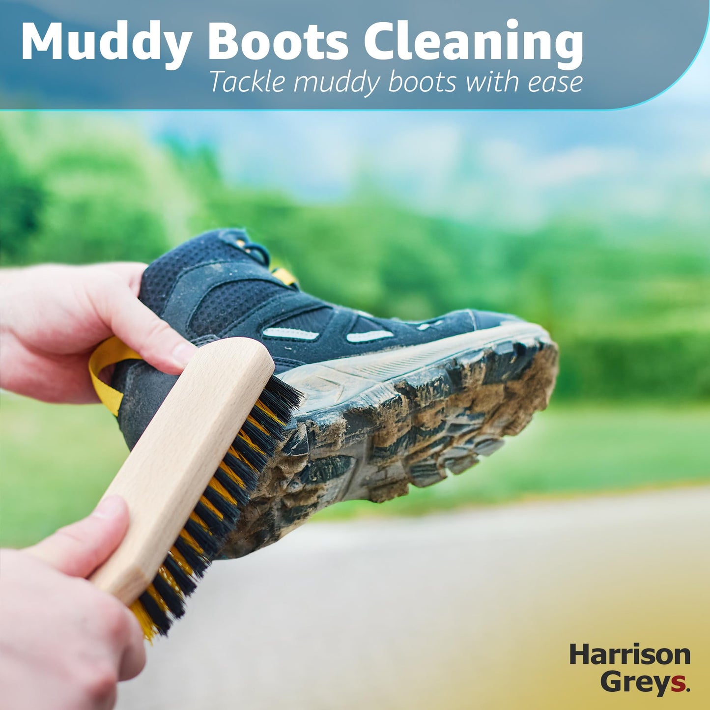 Carpet Cleaning Brush, Scrub Brush with Handle for Floor Mats, Rug Brush, Heavy Duty Carpet Cleaner Brush, Nylon Upholstery Brush for Indoor and Outdoor, Stiff Bristle Car Carpet Brush, Yellow