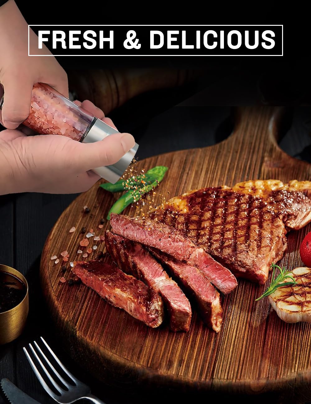 Gulex® Salt Grinder Pepper Mill, Refillable, Adjustable Coarseness Black Pepper Grinder, Stainless Steel Sea Salt Shaker with Ceramic Rotor(Seasoning not included)