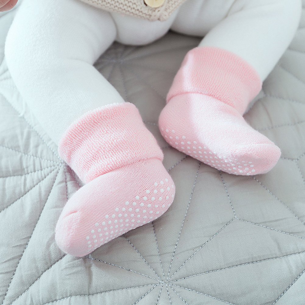 VWU Baby Toddler Kids Ankle Crew Socks with Grips Unisex Warm Thick Cotton Winter Socks 3-12 Months 6 Color