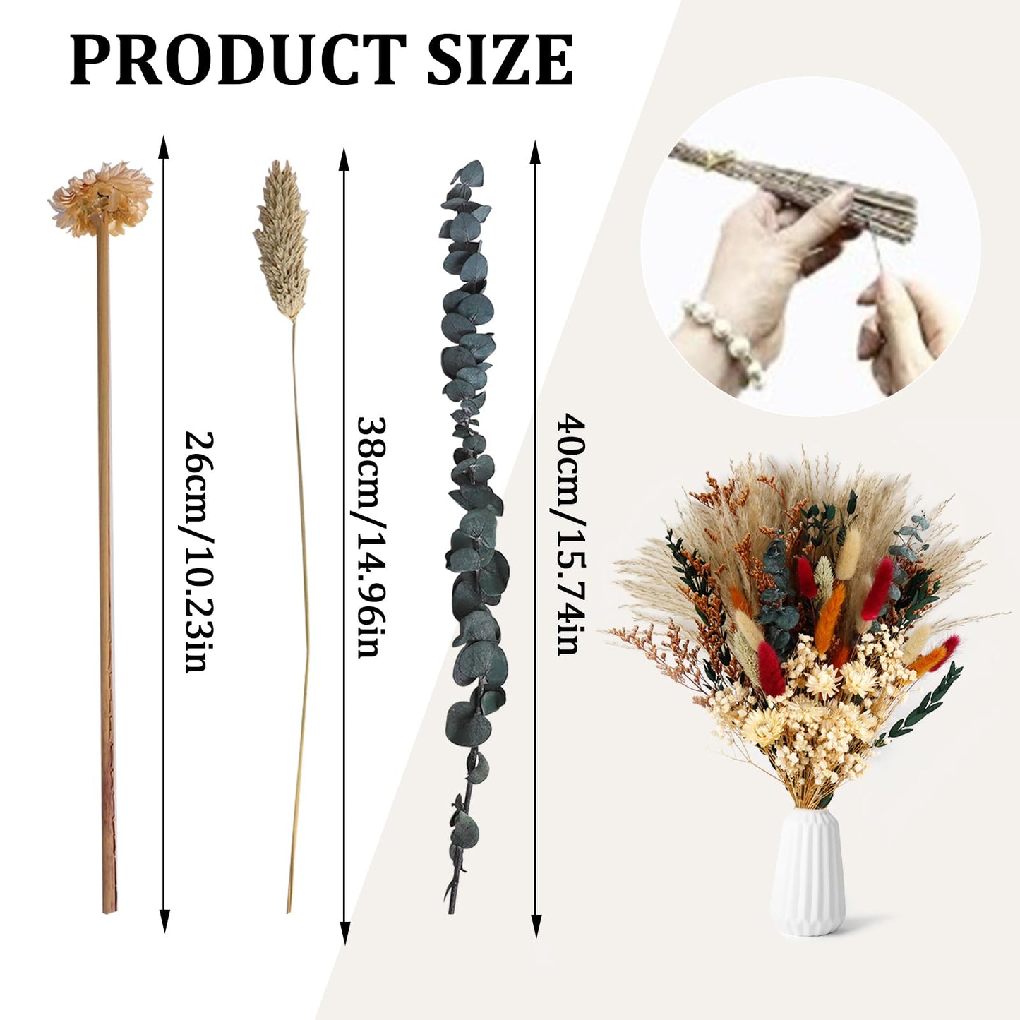 Dried Flower Bouquet, 17" Natural Dried Pampas Grass Decor, Boho Pampas Dried Flower Arrangements Contains Bunny Tails Dried Flowers Eucalyptus and Reed Grass for Home Decor