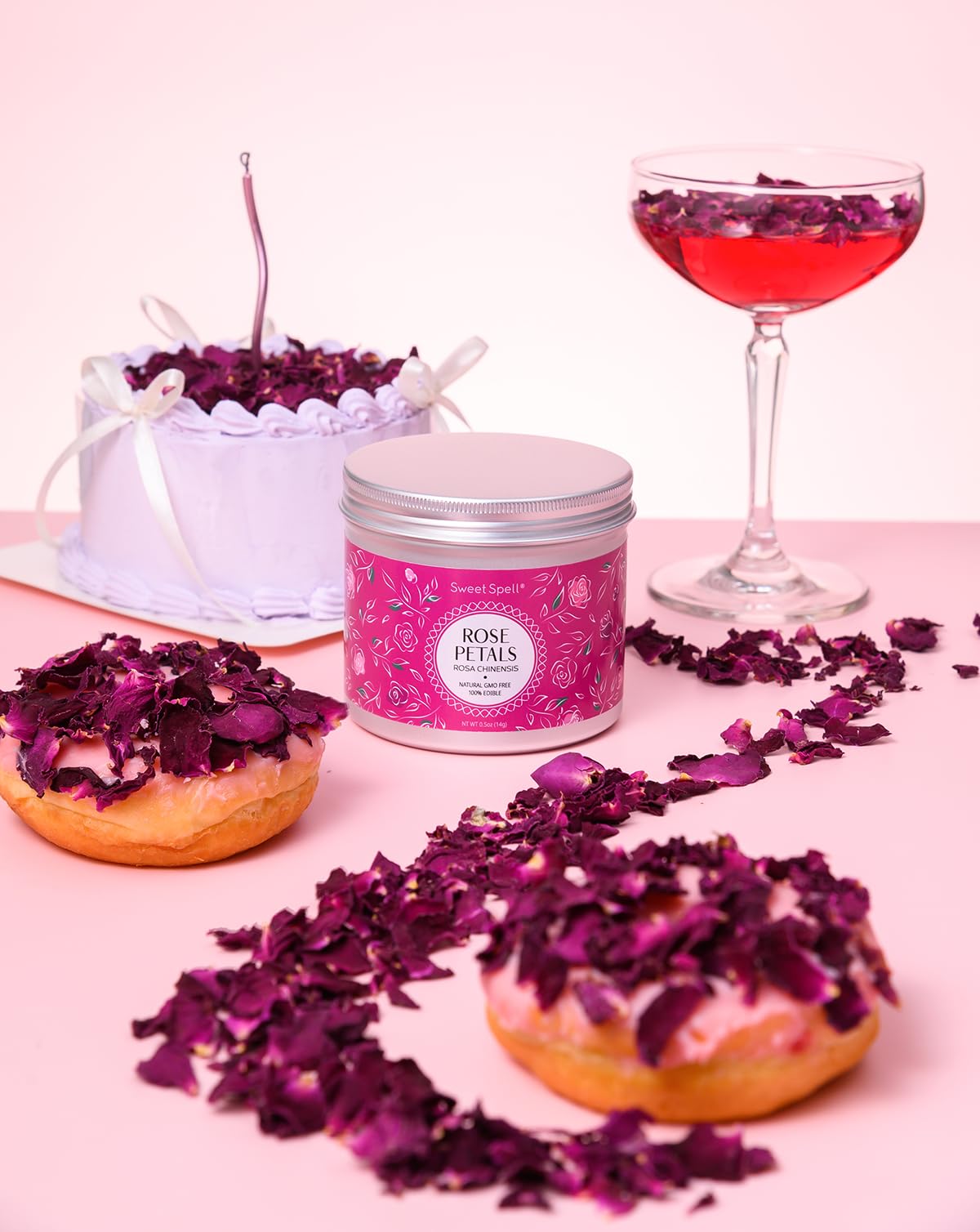 Sweet Spell Dried Rose Petals – Edible Flowers for Drinks, Cocktails, and Cake Decorations – Perfect for Tea, Soap, and Candle Making – 14g (0.5oz)