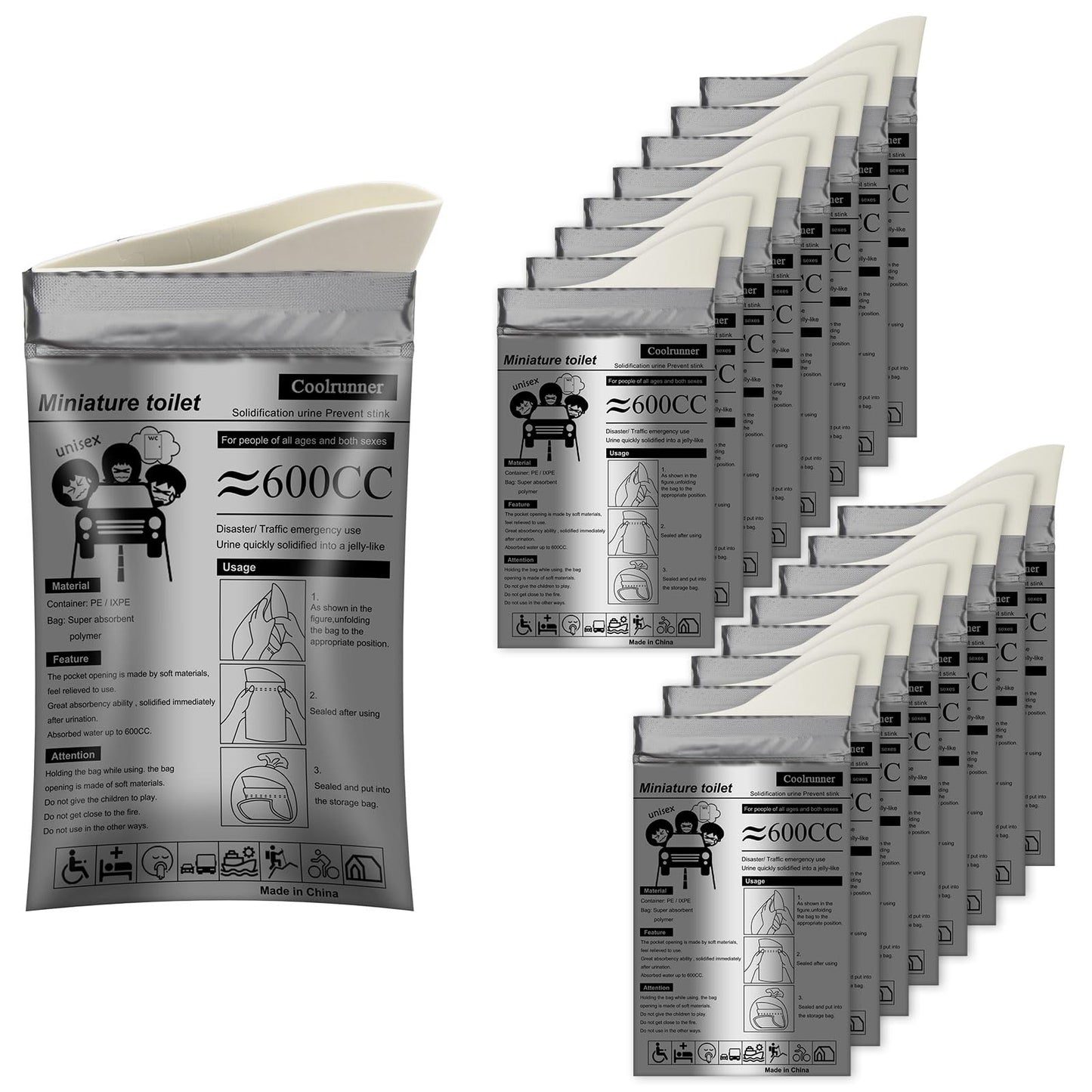 Coolrunner Disposable Urine Bags, 8/12/20/50 Pack Camping Pee Bags for Men Women, Disposable Urinals Vomit Bags for Travel Urinal Toilet Traffic Jam Emergency Portable Toilet for Kids, Patient