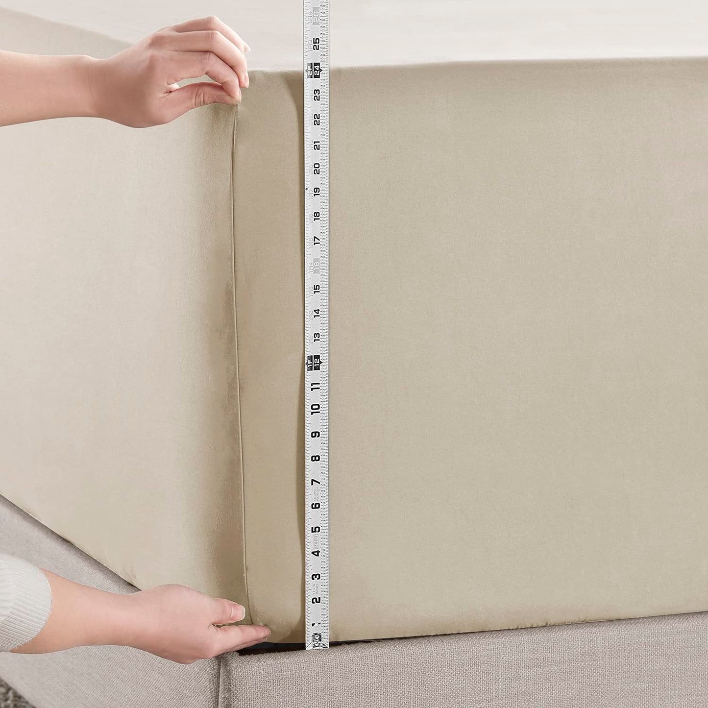 Empyrean Beige Cream Extra Deep Pocket King Fitted Sheet Only, Hotel Luxury King Size Fitted Sheets Easily Fits 18 to 24 Inch Mattress, Super Soft, Wrinkle-Free Bottom Sheets with Corner Straps