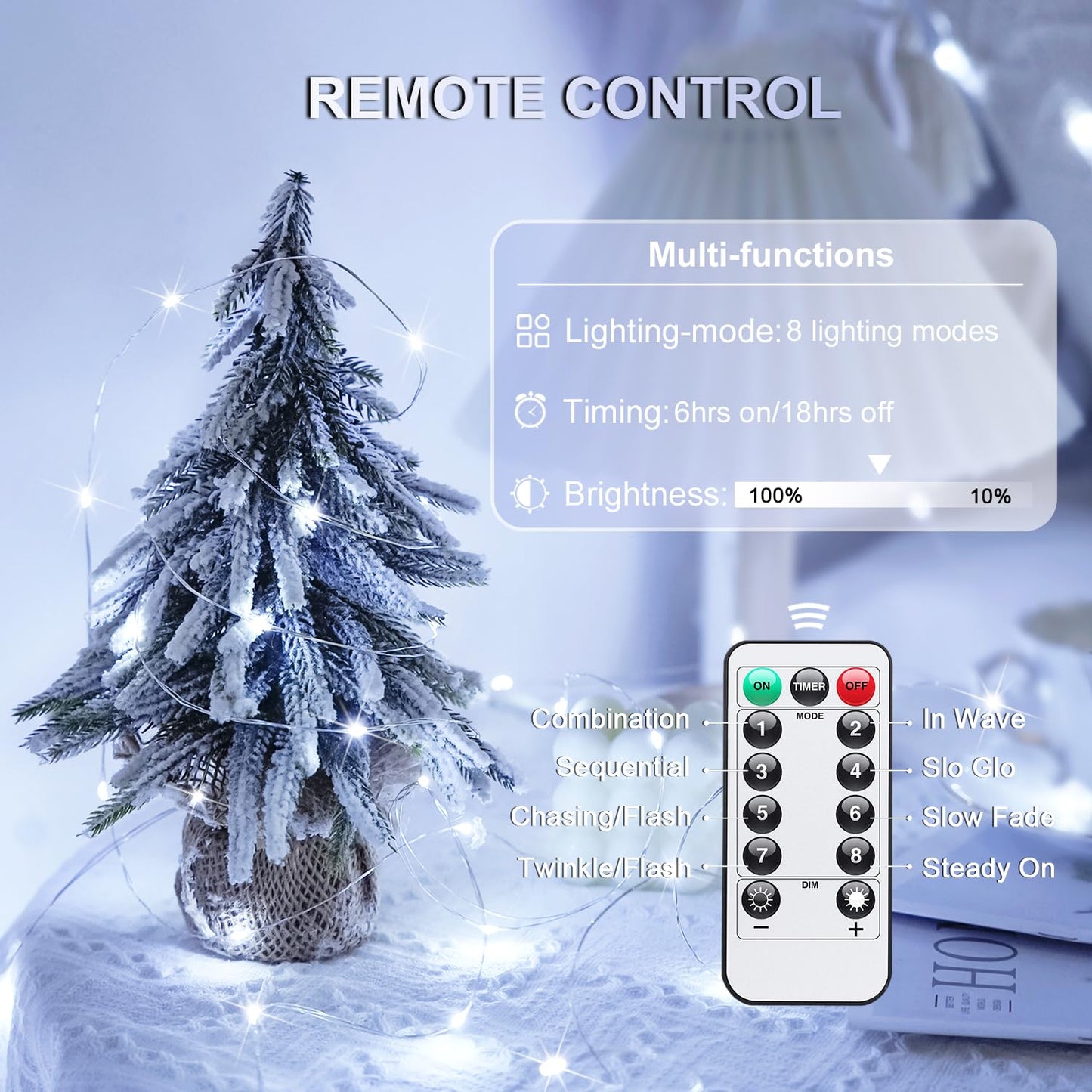 JMEXSUSS 2 Pack White Fairy Lights Battery Operated, Total 200 LED 66ft Twinkle Lights with Remote, 8 Mode White String Lights for Bedroom Ceiling Centerpiece Tree Indoor Outdoor Decor