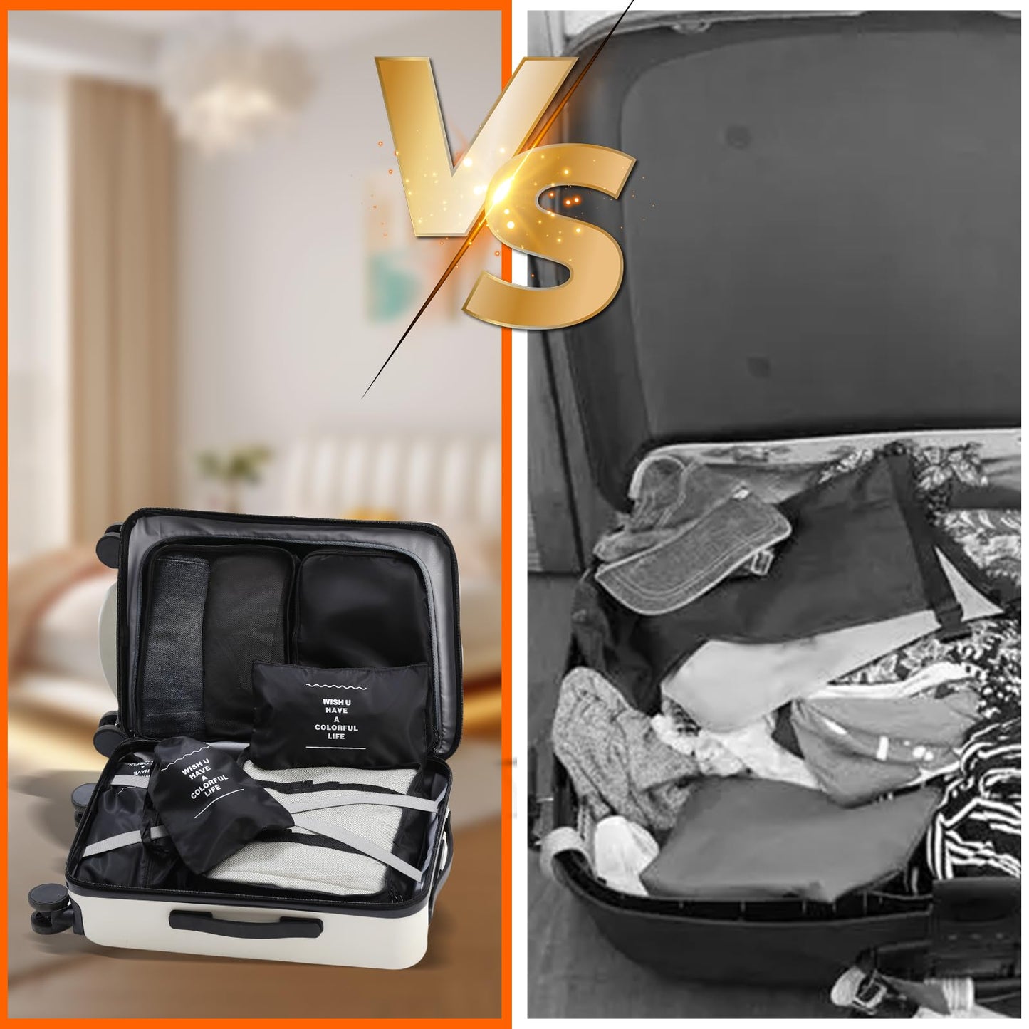 Packing Cubes Storage Luggage Organizers Bags 9 set for Travel Clothing Classification Storage Bag (Black, 9 Pieces)