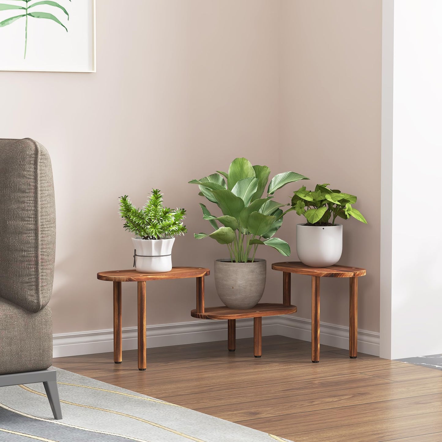 Jotboom Concave Plant Shelf Indoor,3 Tiers Deformable Oval Plant Stand,Long Flower Pot Stand for Multiple Plants,Low Plant Holder for Patio Balcony Living Room Office