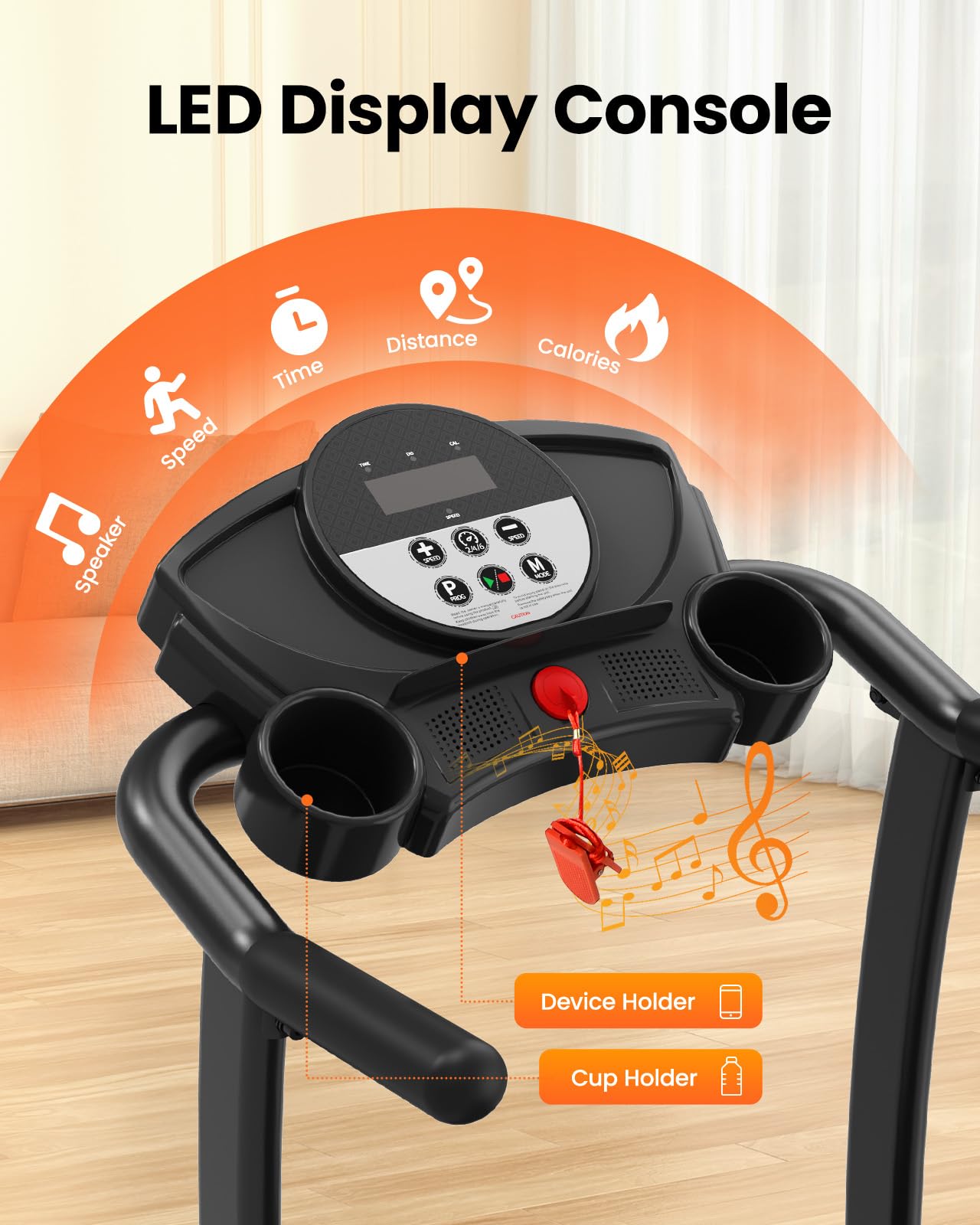 YUEJIQI Treadmills for Home, 3.0HP Folding Treadmill with Incline, Small Space Portable Running Machine, 240 Lbs Capacity with 12 Preset PROG, LED Display, Speaker and Cup Holder