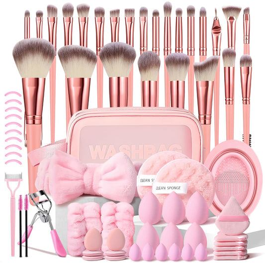 HGHDBT 70Pcs Pink Makeup Brushes Set Professional Makeup Kit Multi-functional Makeup Tool Set with Case Facial Makeup Accessories, Foundation Makeup Brush Kit Eye and Face Make up Brushes & Tools