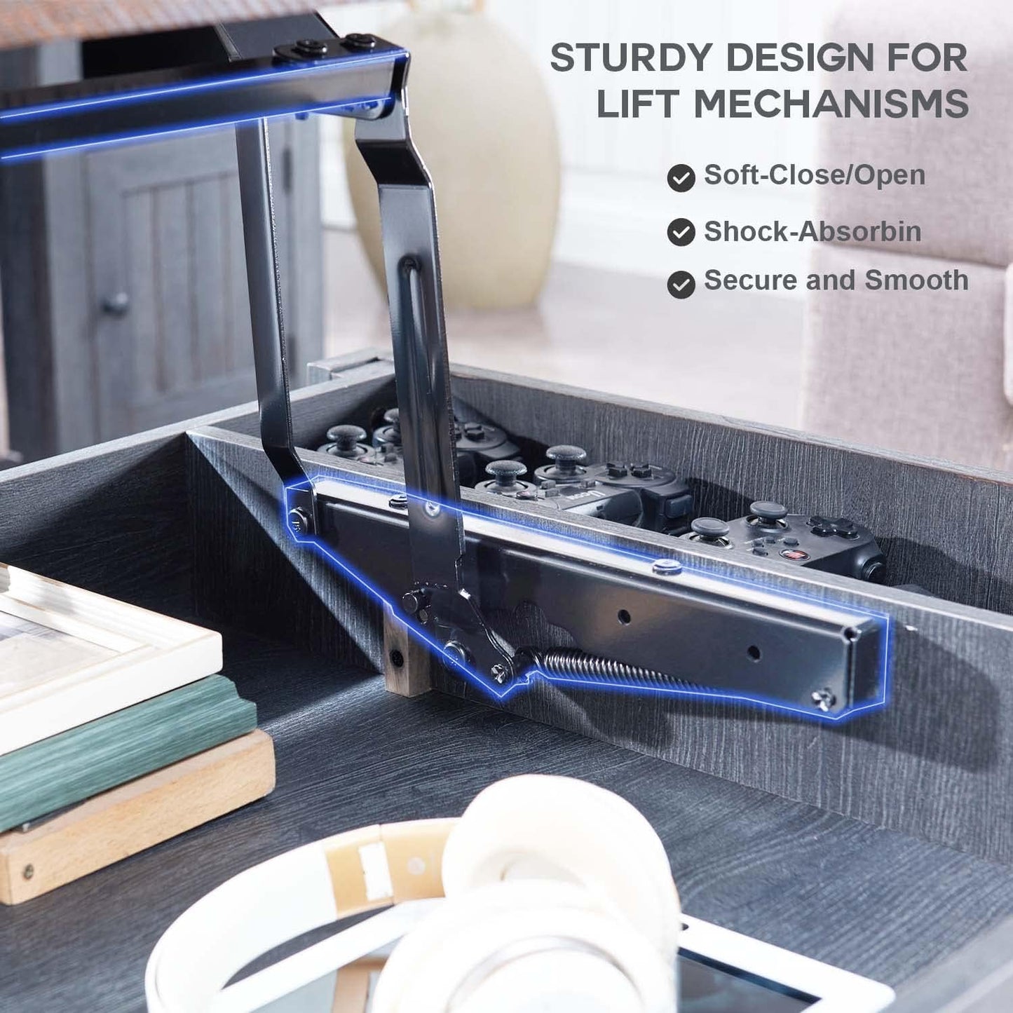 IFGET 48" Lift Top Coffee Table, Farmhouse Cocktai with Sliding Groove Barn Door, Rustic Wood Center Table w/Double Storage Spaces for Living Room, Dark Grey