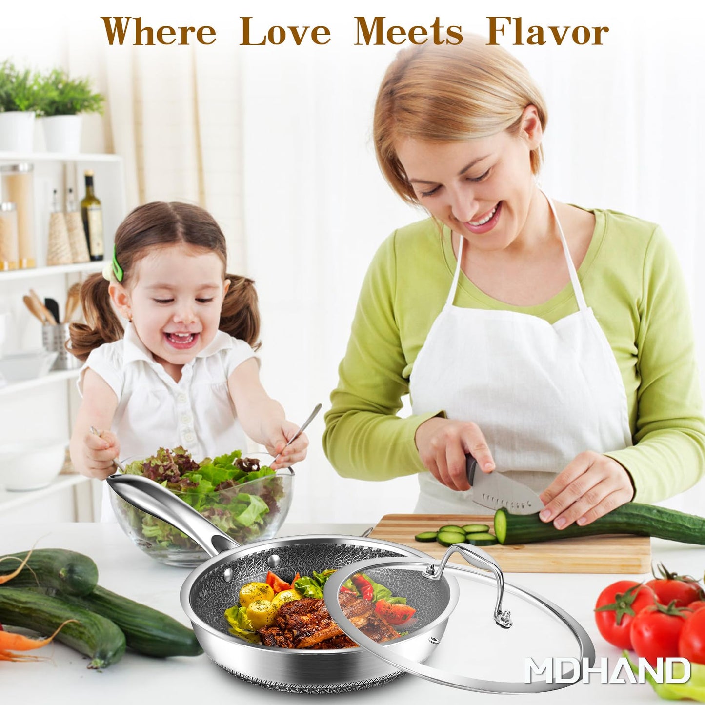 MDHAND 10-Inch Nonstick Frying Pan with Tempered Glass Lid – Premium Stainless Steel Skillet with Stay-Cool Handle, Dishwasher & Oven Safe, Induction-Ready, PFOA-Free – Compatible with All Cooktops