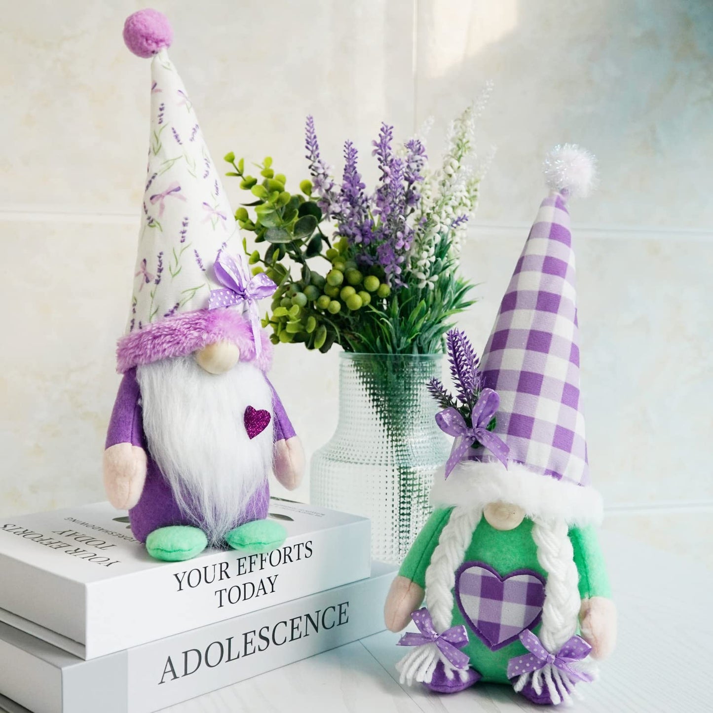 KnomeKo Lavender Gnomes Decor,Spring Purple Gnome Decorations for Home,Lavender Flower, Summer Tiered Tray Decor,Gnome Gifts for Woman