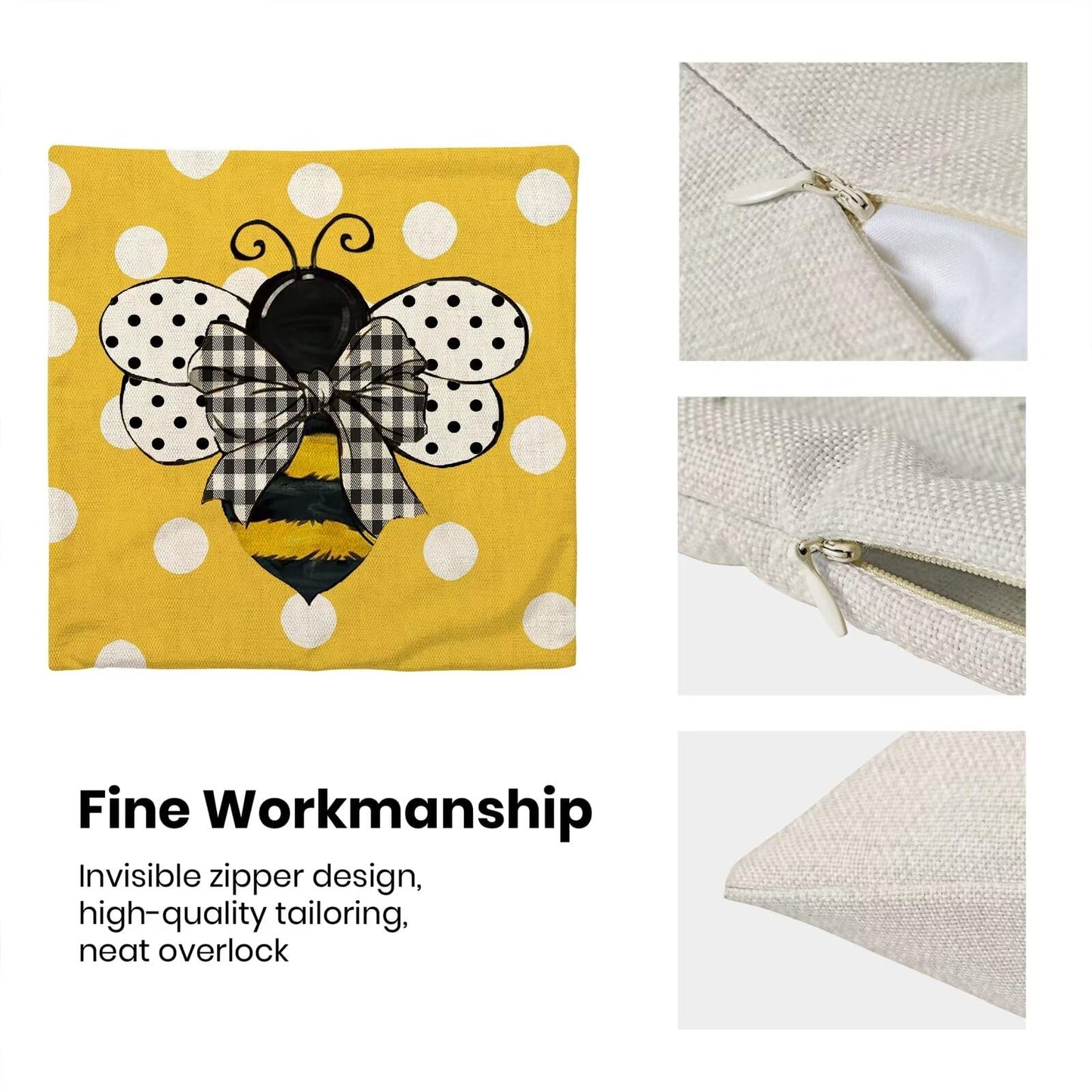 Yellow Bee Pillow Covers 20x20 Set of 2 Polka Dots Outdoor Decorative Throw Pillow Covers Summer Farmhouse Seasonal Linen Cushion Case for Home Sofa Couch Outdoor Decor