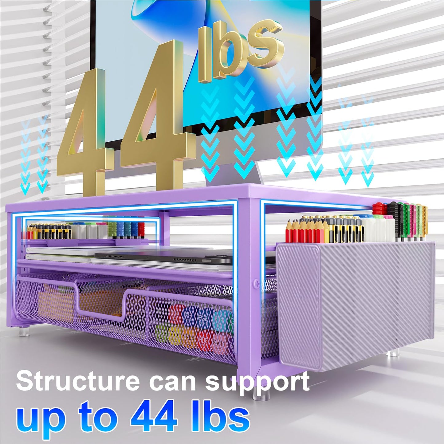 gianotter Desk Organizers and Accessories, Monitor Stand with Drawer and 2 Pen Holder, Purple Desk Accessories, Computer Stand Suitable for Offices and Dormitories (Purple)