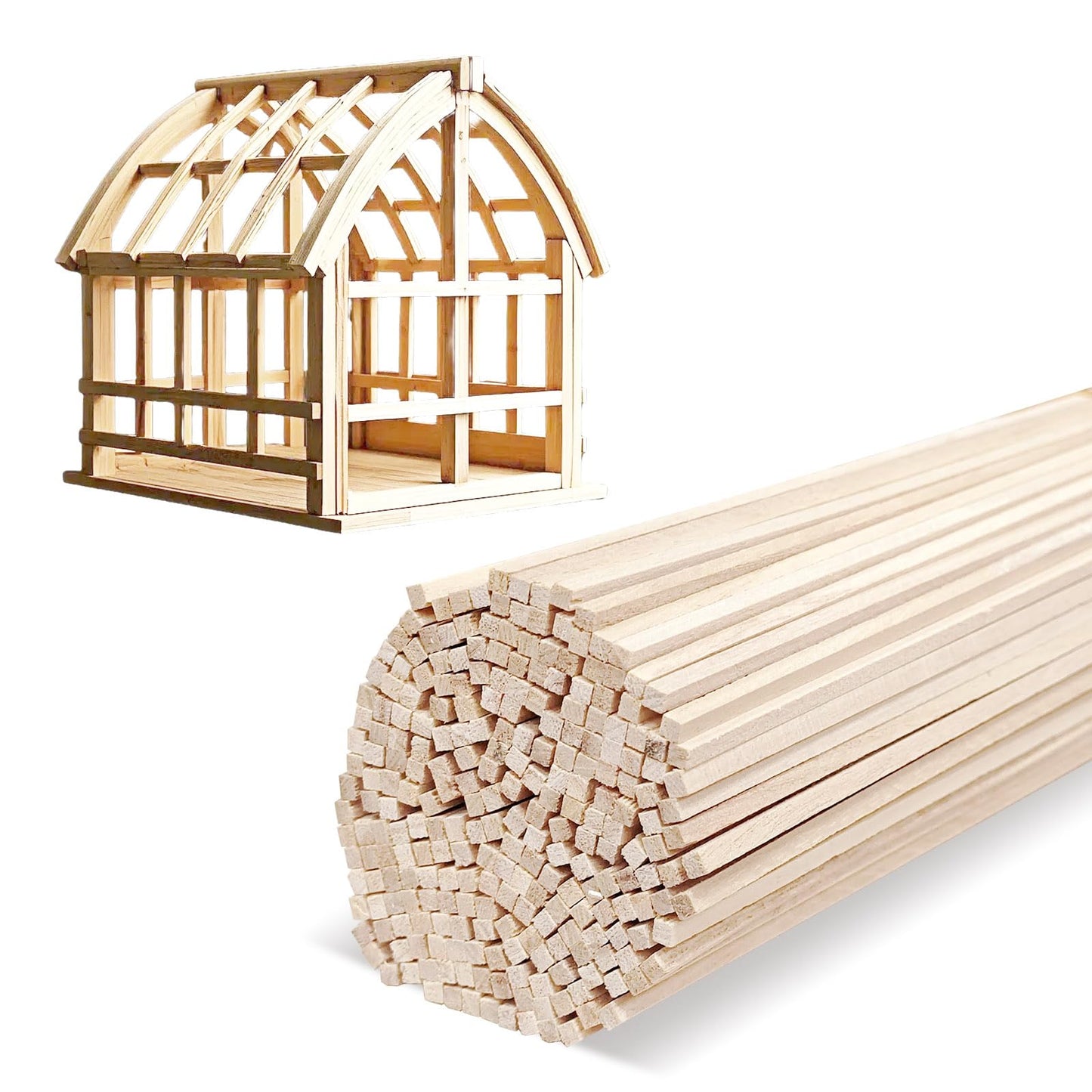 300 Pcs Balsa Wood Sticks 1/8 x 1/8 x 12 Inch balsa Wood Strips Hardwood Square Dowels balsa Wood dowels Unfinished Wooden Strips for Craft DIY Supplies Square Wooden dowels