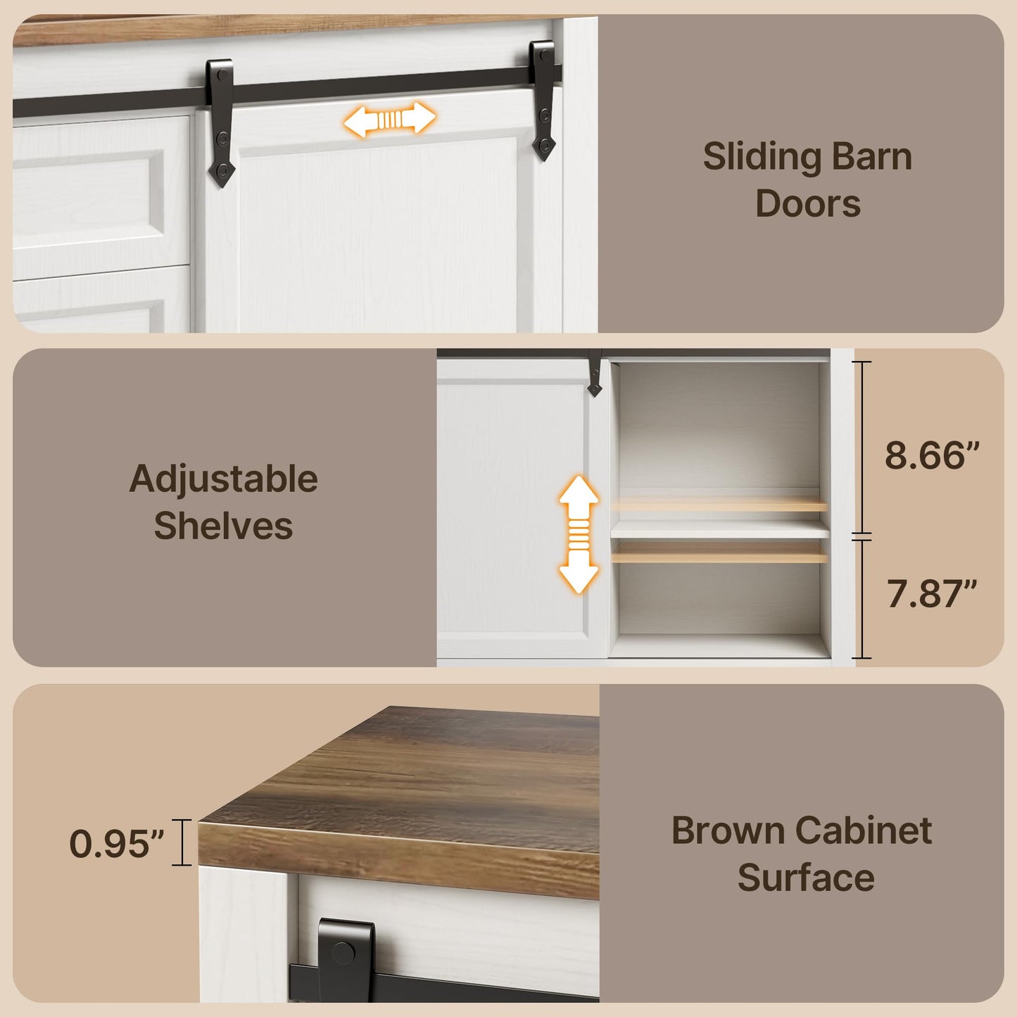 Gizoon Sideboard Buffet Cabinet with Storage, Large Kitchen Sideboard and Coffee Bar with Sliding Barn Doors and 4 Drawers, Kitchen Storage Island for Dining Room, Living Room, Retro