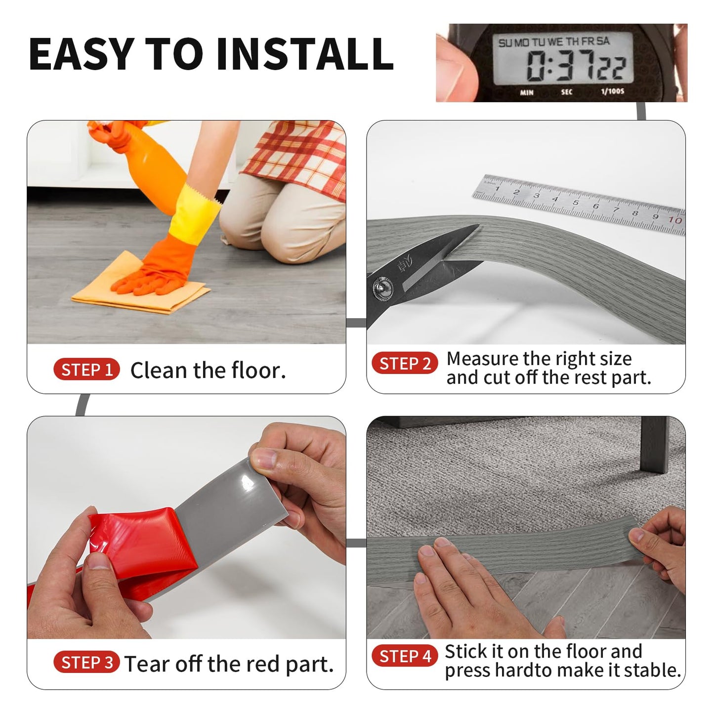 Floor Transition Strip Self Adhesive 2 Inch Wide, 6.6 FT Non-Slip Waterproof Floor Cover Strips for Floor Gaps Tiles Carpet Threshold Transition, Easy Install (Gray Wood Grain)