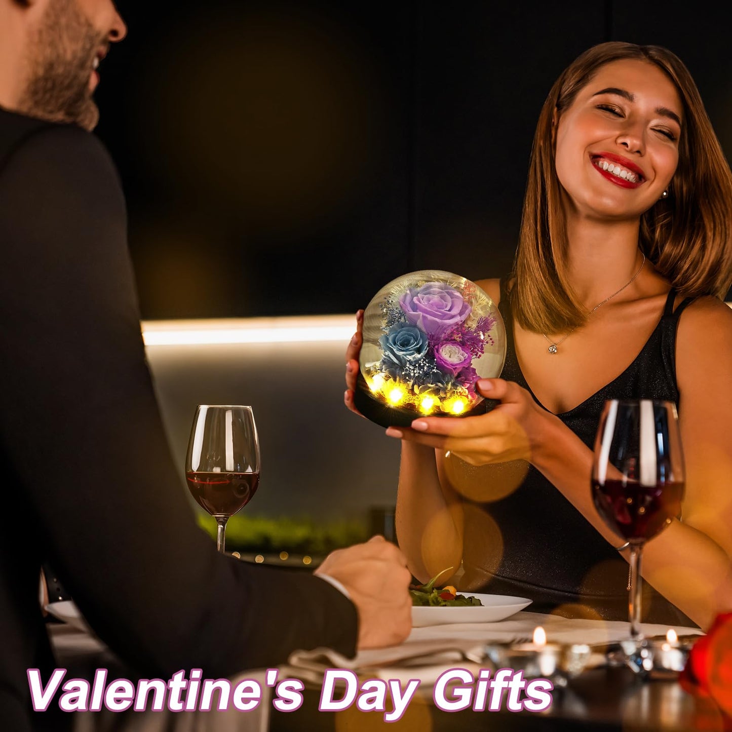 GiftGuru Mothers Day Flowers Delivery Prime, Roses in Glass Dome with LED Light - Gifts for Mom Grandma Her Girlfriend Wife